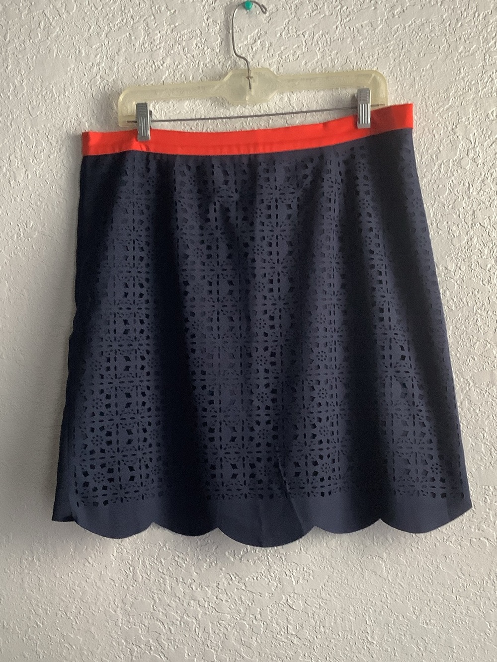 Pixley Navy Eyelet A-Line Skirt with Red Waistband